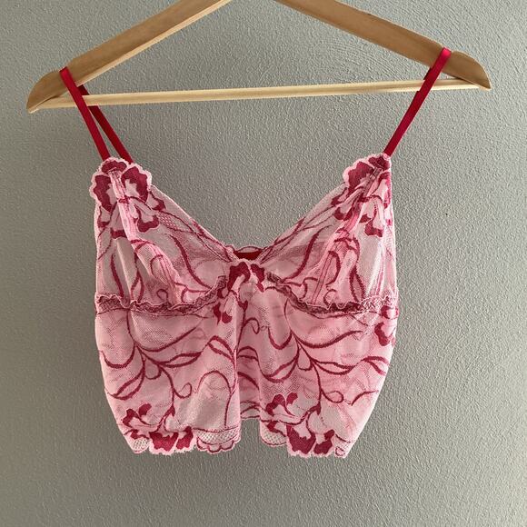 Vintage DKNY Lace Crop Cami Bralette Top Y2K Pink Medium - Picture 7 of 8